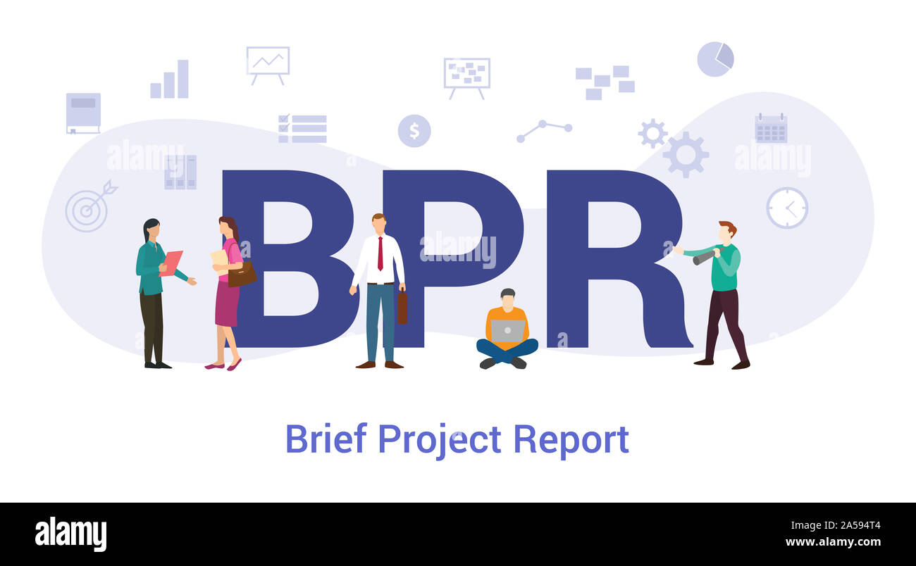bpr brief project report concept with big word or text and team people with modern flat style - vector illustration Stock Photo