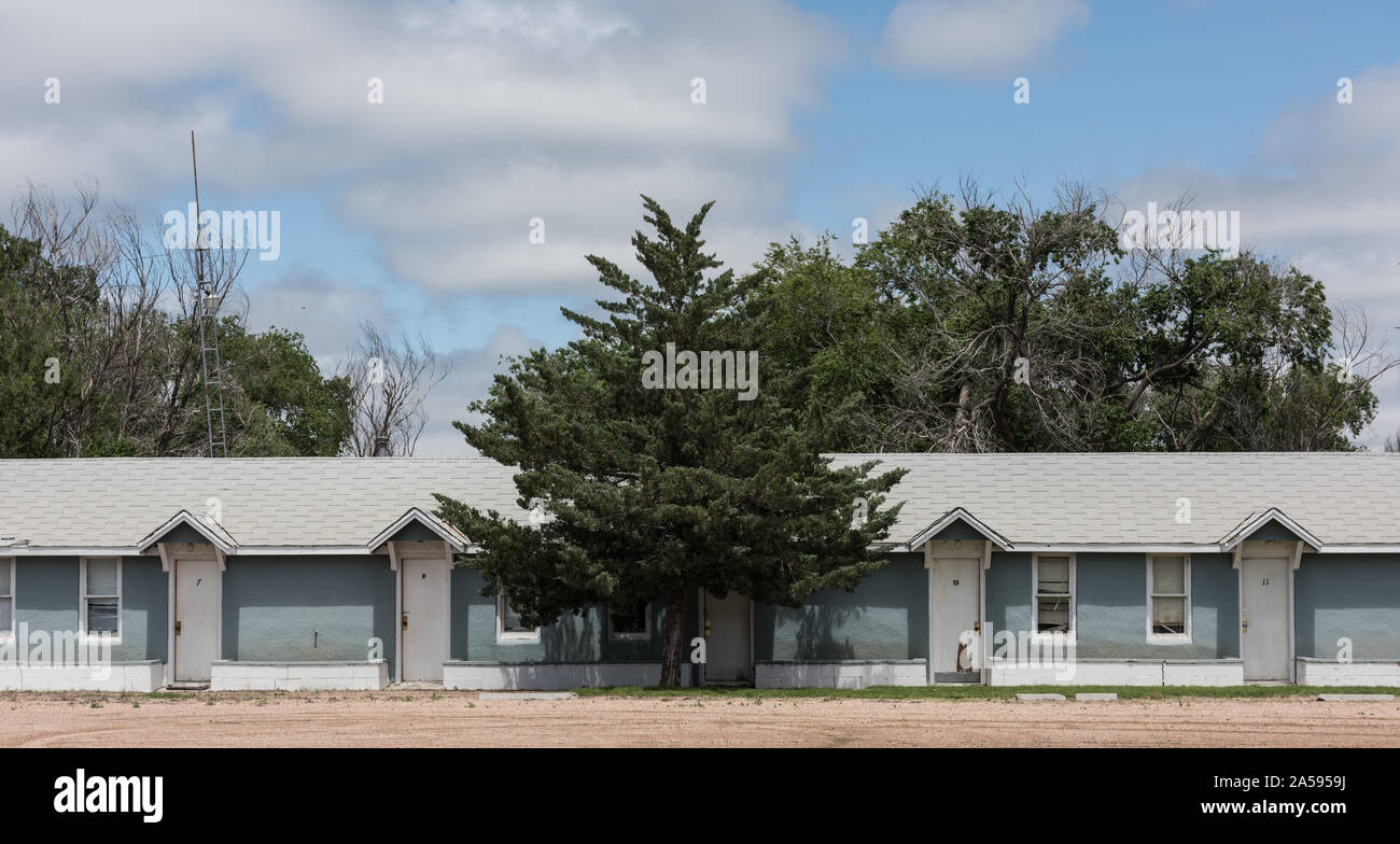 Units of the old Gateway Motel in the town of Holly, near the Kansas line in Prowers County, Colorado Stock Photo