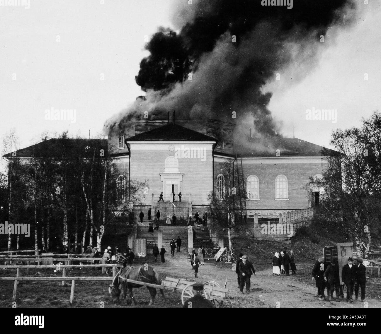 Jämsä old church burning 24 May 1925, Finland Stock Photo