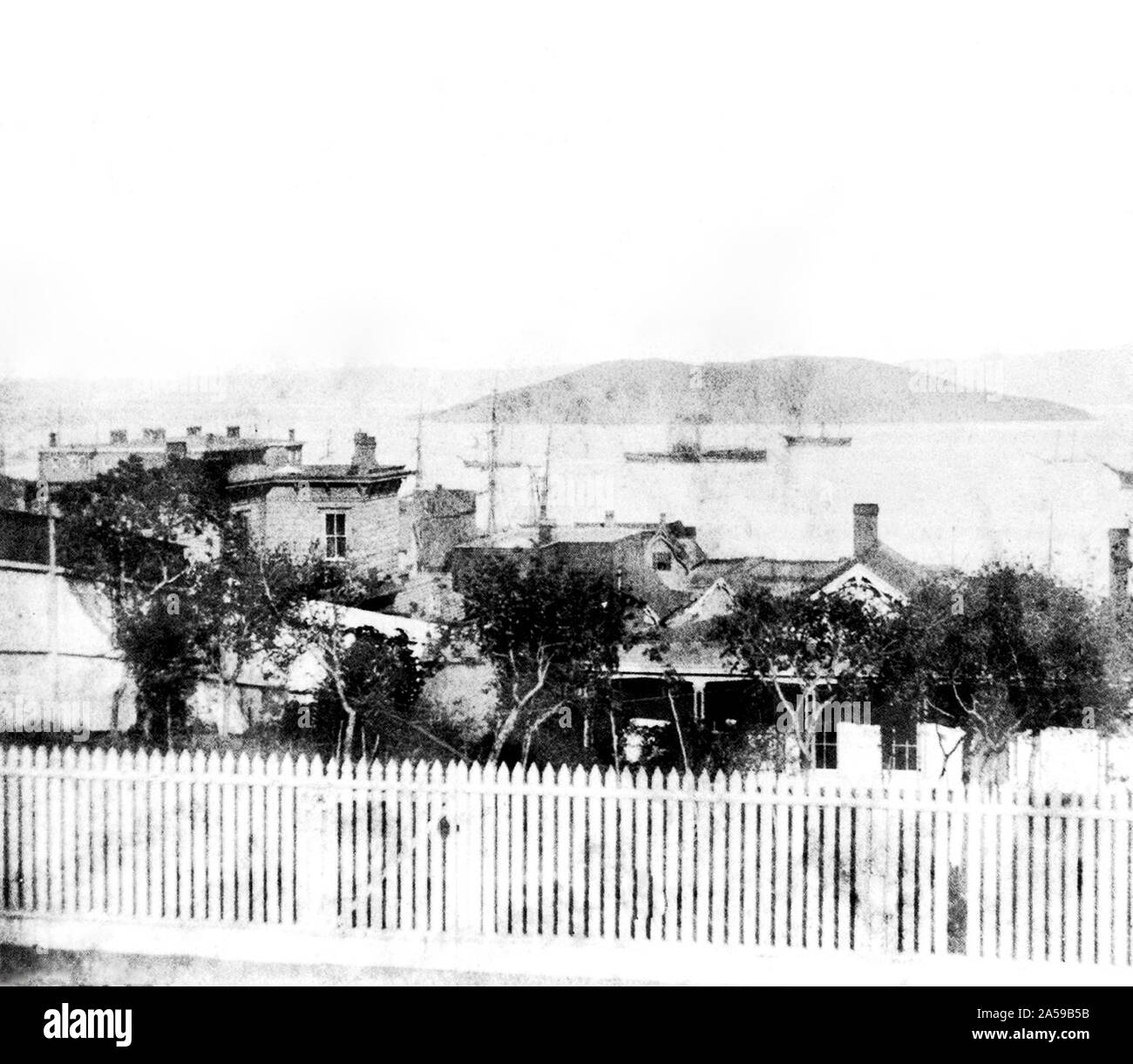 California History Goat Island San Francisco Bay, from Rincon Hill ca.1866 Stock Photo Alamy
