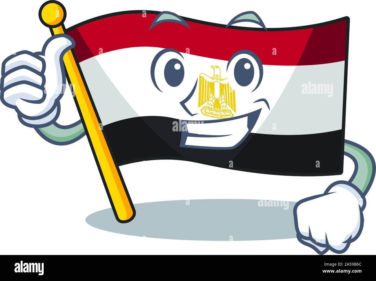 Thumbs up flag egyptian flown on cartoon pole Stock Vector