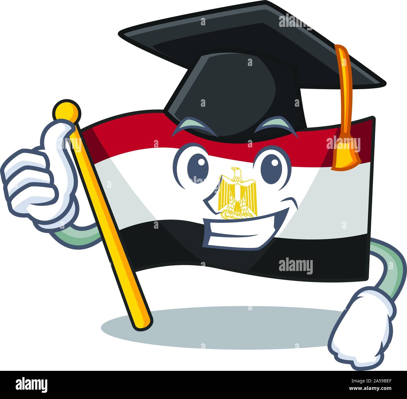 Graduation flag egyptian flown on cartoon pole Stock Vector