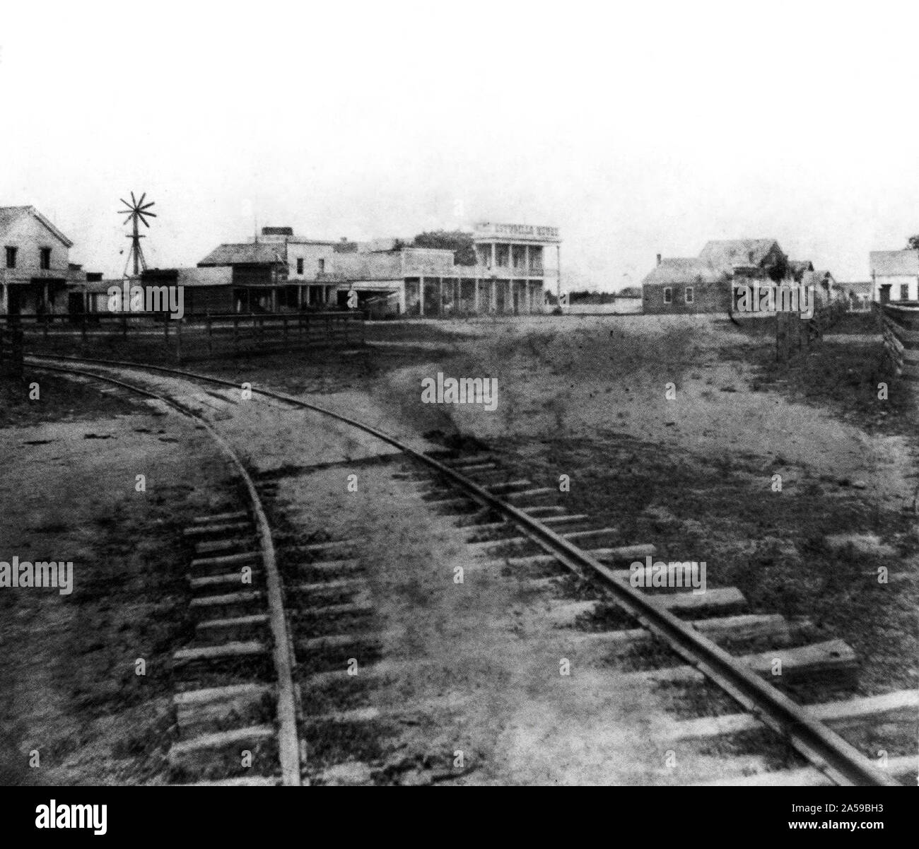 California History - San Leandro, from the Railroad station, Alameda County ca. 1866 Stock Photo
