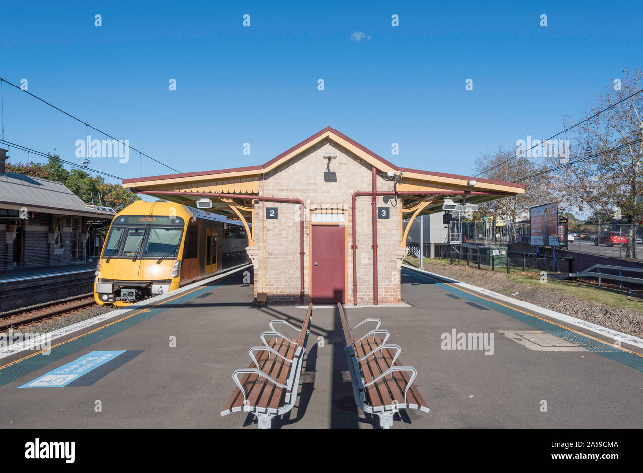 A front on shot of a Waratah A Series, Sydney train stationary at Lindfield Station on Sydney's north shore in Australia Stock Photo