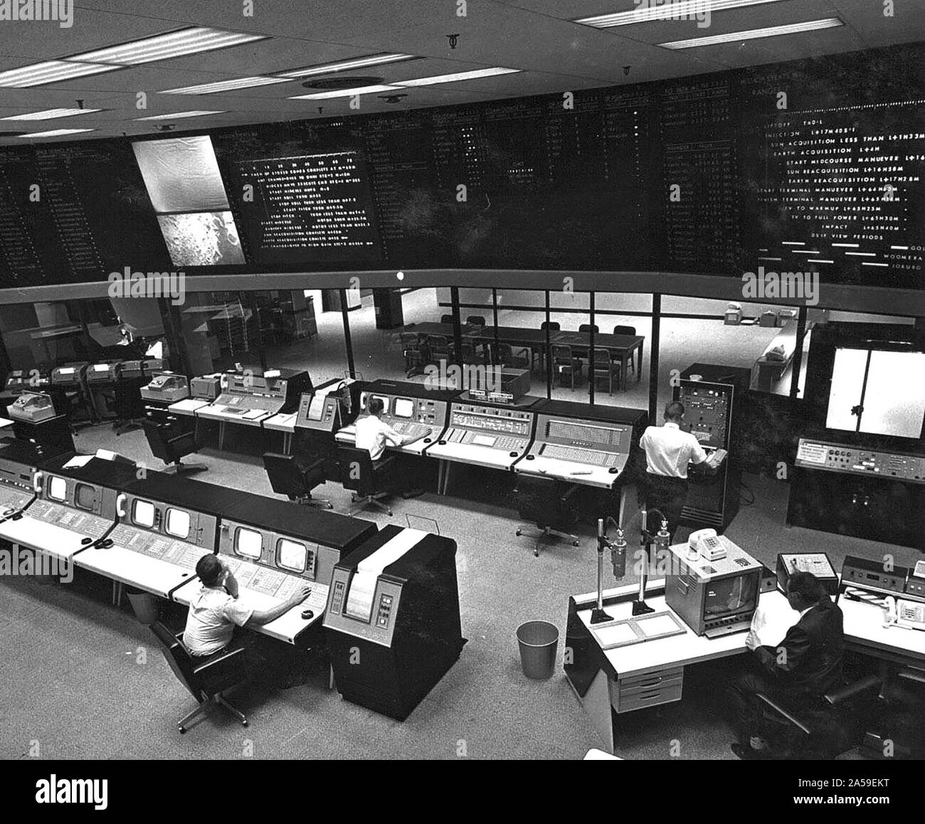 This image was taken in May 1964, when the building this nerve center is in, the Space Flight Operations Facility (Building 230), was dedicated at JPL. Stock Photo