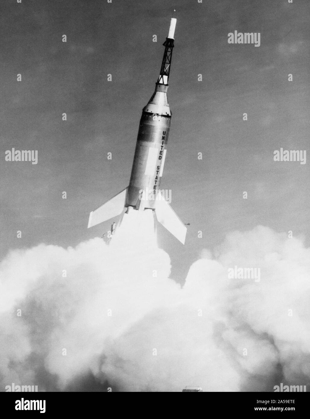 (4 Nov. 1959) --- Launch of Little Joe-2 from Wallops Island carrying Mercury spacecraft test article. Stock Photo