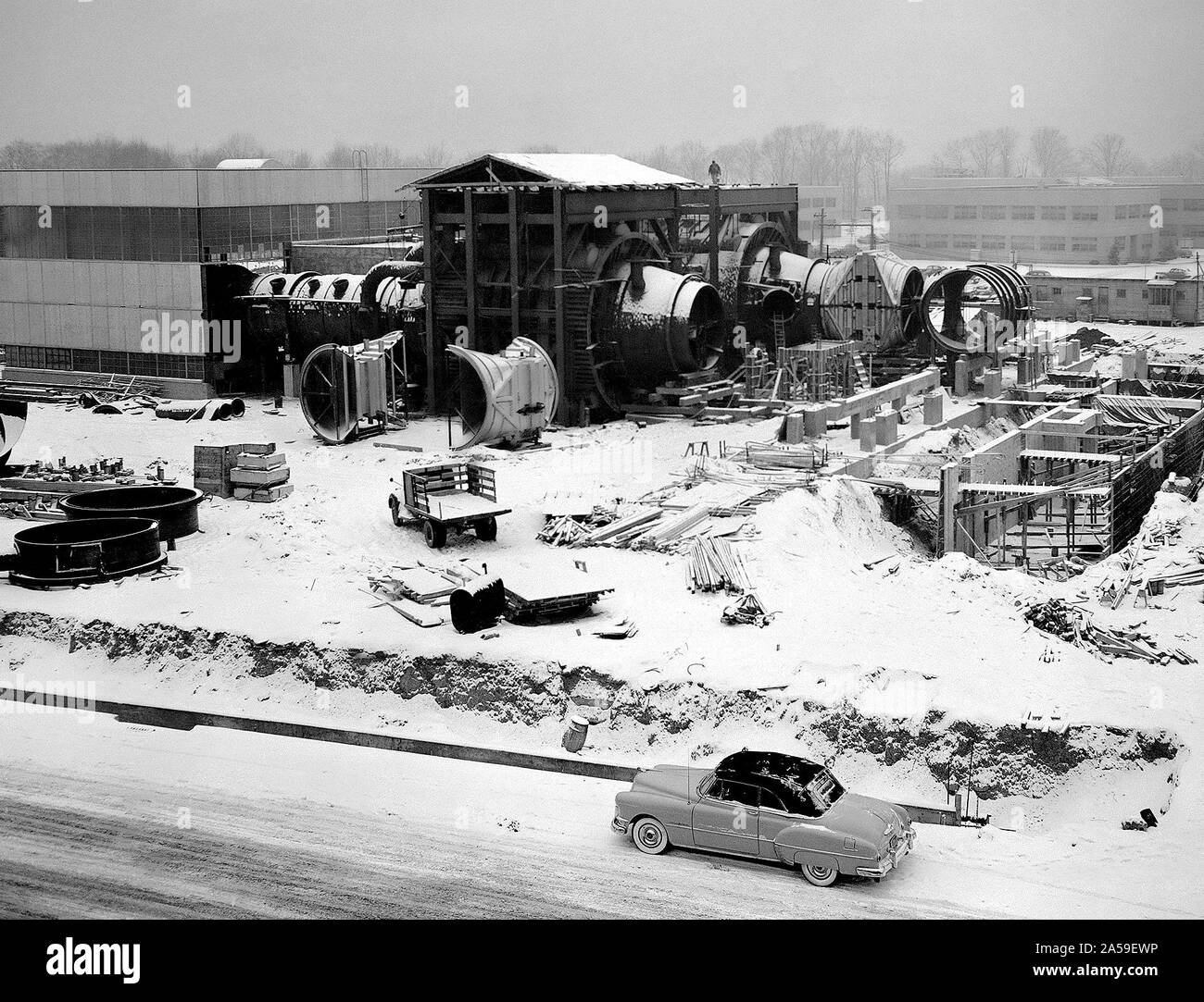 Construction of the Propulsion Systems Laboratory No. 1 and 2 at the National Advisory Committee for Aeronautics (NACA) Lewis Flight Propulsion Laboratory. Stock Photo