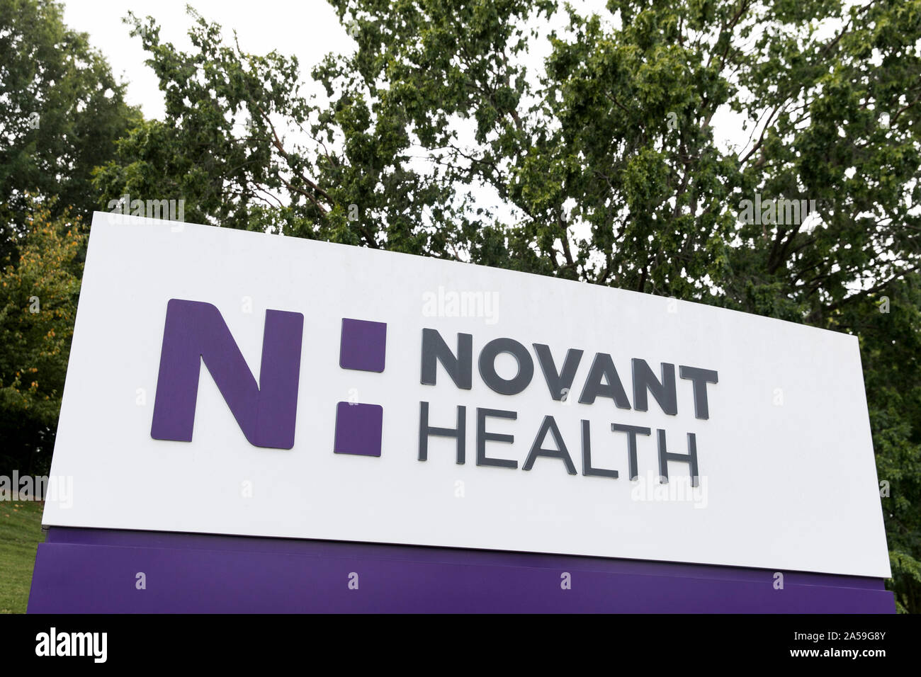 A logo sign outside of the headquarters of Novant Health in Winston-Salem, North Carolina on September 14, 2019. Stock Photo