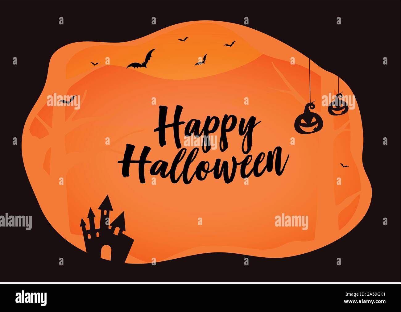 Horizontal Halloween vector orange background with layer border, bat ...