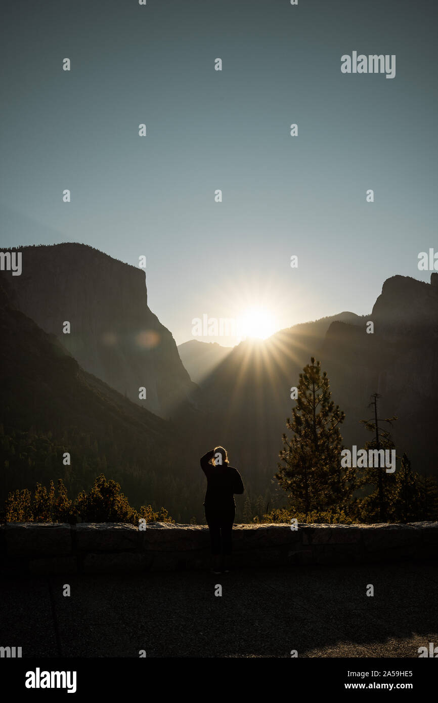 Yosemite Valley National Park Tunnel View Point Sunrise Stock Photo