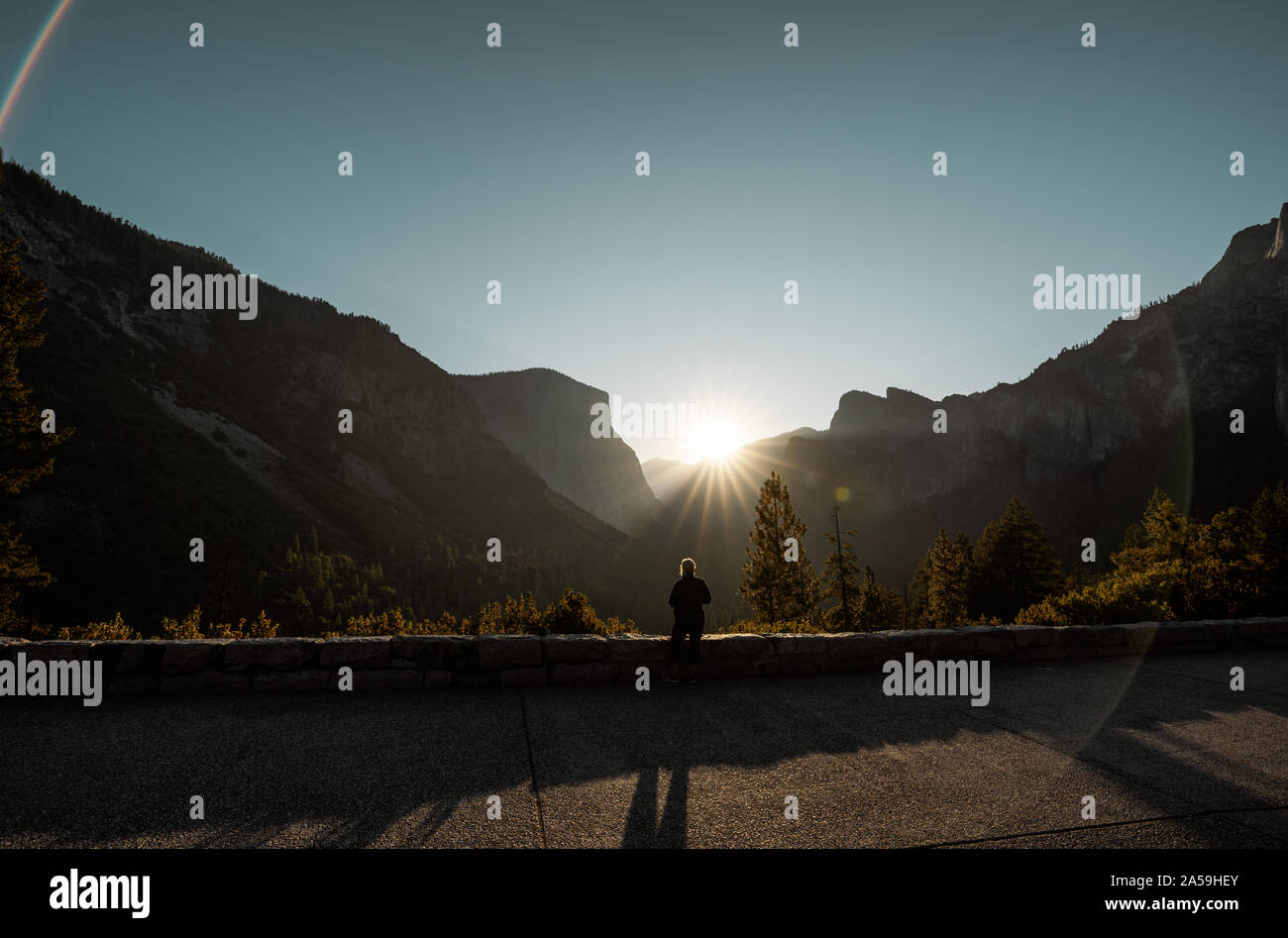 Yosemite Valley National Park Tunnel View Point Sunrise Stock Photo