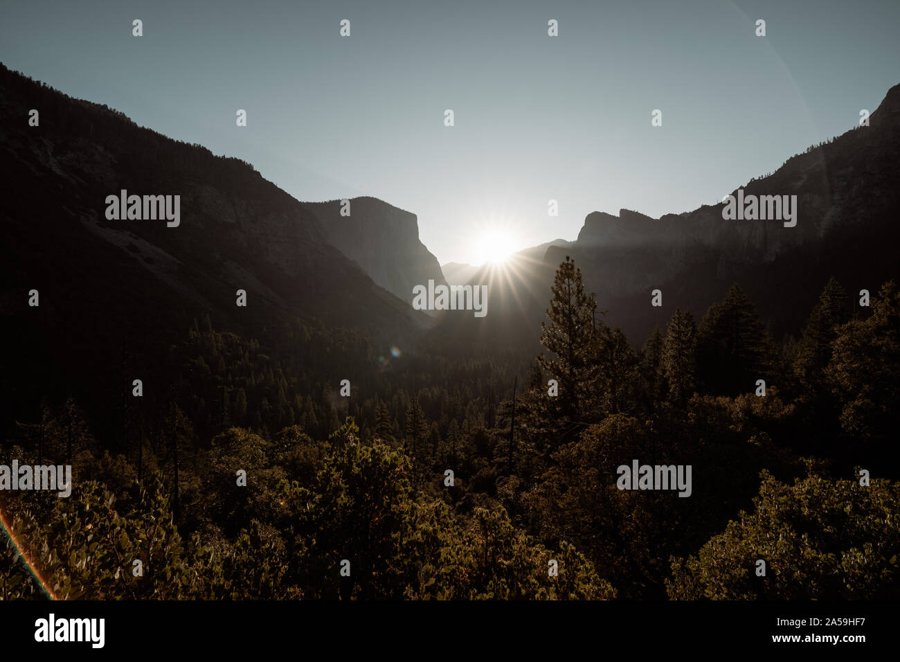 Yosemite Valley National Park Tunnel View Point Sunrise Stock Photo