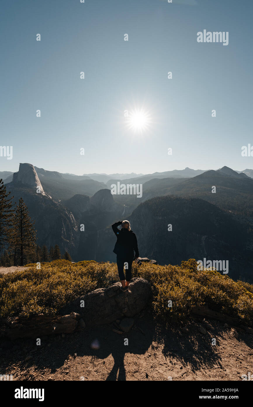 Yosemite Valley View with Halfdome and Waterfalls in the Background Stock Photo