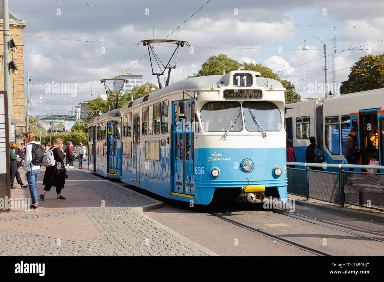 Gothenburg, Sweden - September 2, 2019: Tram of class M29 in service on line 11 in the city center. Stock Photo
