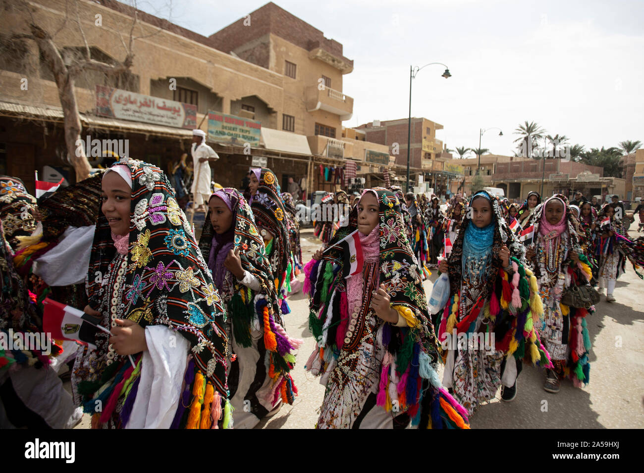 Siwa, Egypt. 17th Oct, 2019. Young girls wearing traditional Siwan