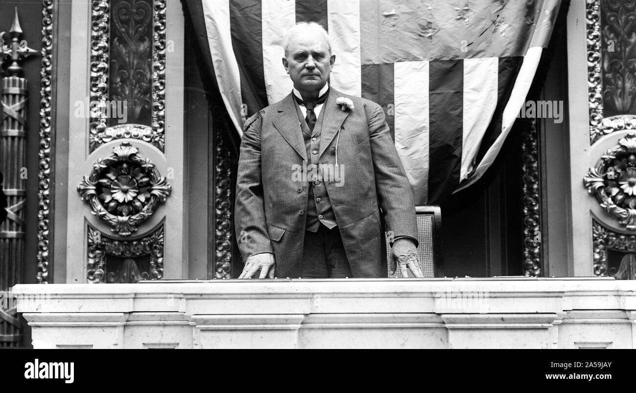 Photo shows Speaker of the House James Beauchamp 'Champ' Clark standing at the rostrum in the House of Representatives chamber, United States Capitol ca. 1911 Stock Photo
