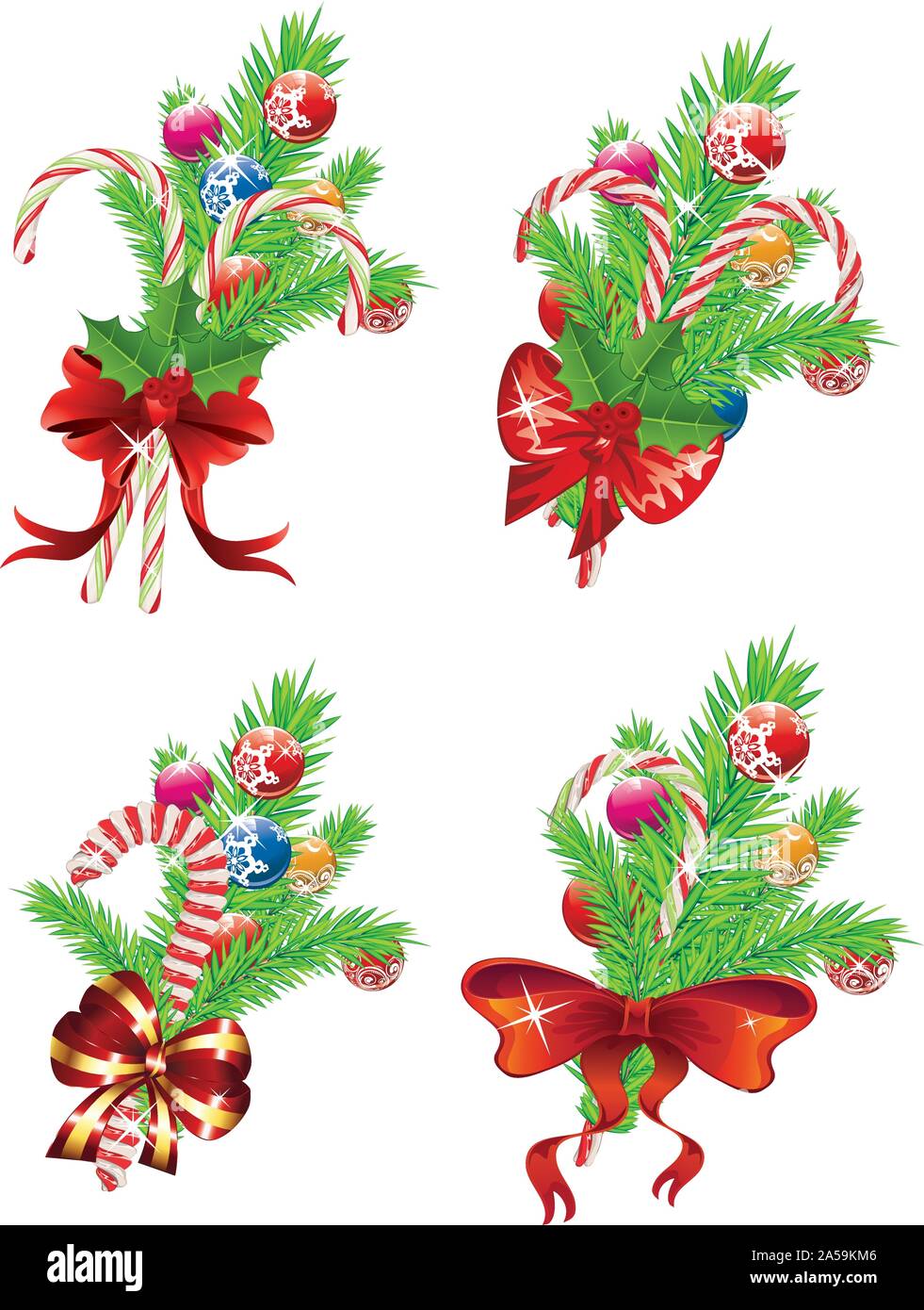 Tasty striped candy cane with red bow and Christmas tree branch Stock ...