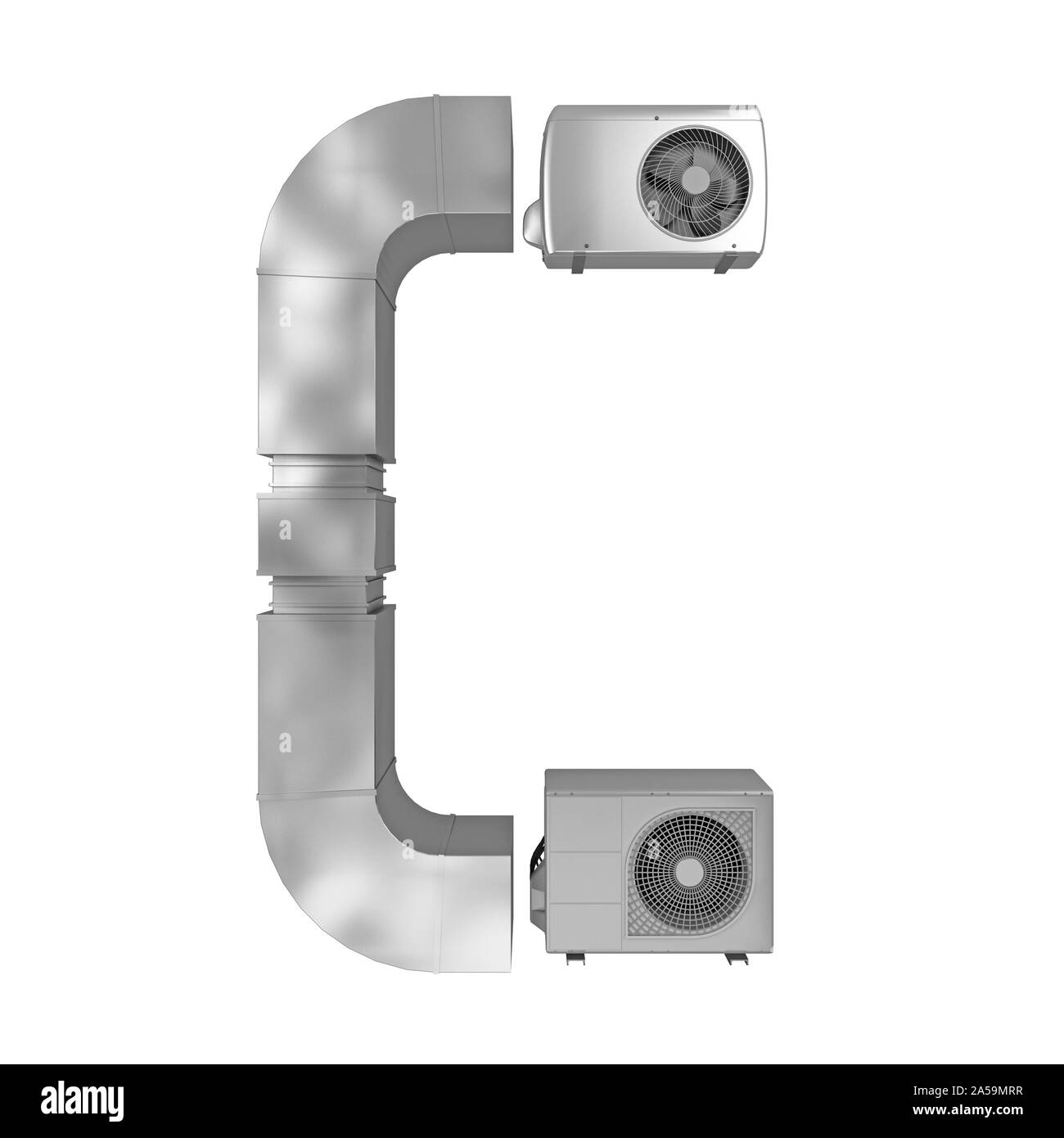 letter C of air conditioning and ventilation pipes. 3d rendering Stock Photo