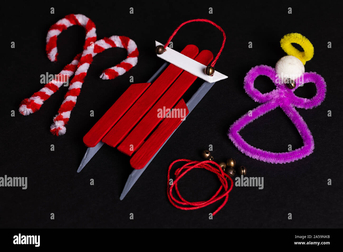 Pipe Cleaner Craft Candy Canes and an Angel, with a craft Stick sled