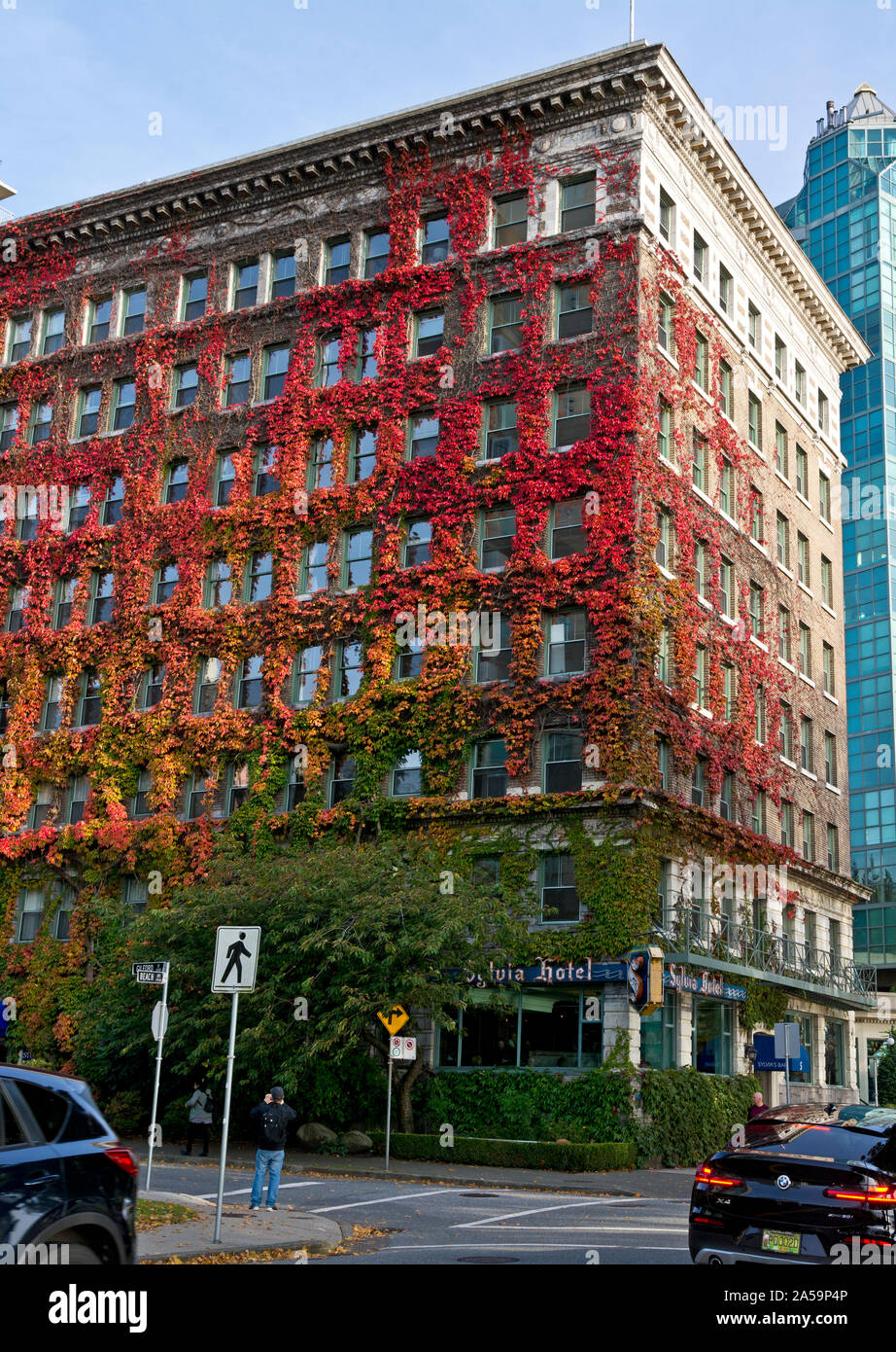 Historic Sylvia Hotel in the West End of Vancouver in Fall 2019. Stock Photo