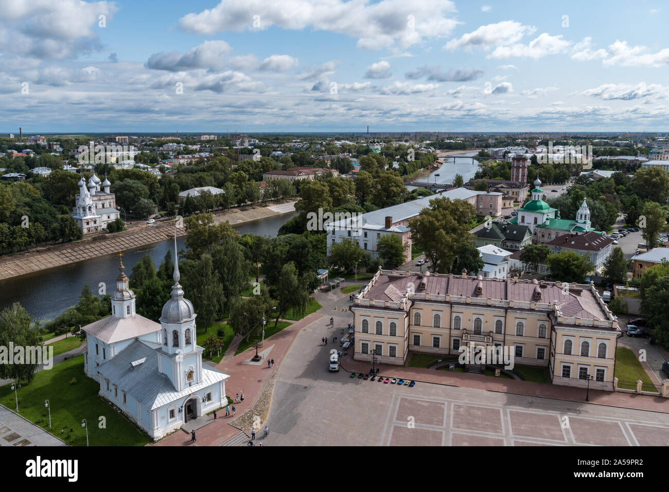 View of the city of Vologda from the observation deck of the bell tower of St. Sophia Cathedral. Vologda region, Russia. Stock Photo