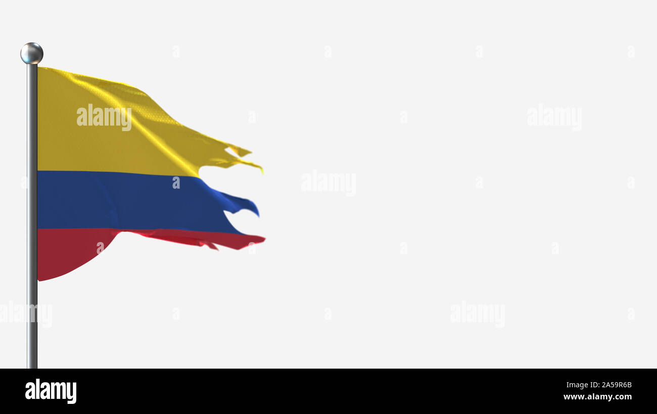 Colombia 3D tattered waving flag illustration on Flagpole. Perfect for background with space on the right side. Stock Photo