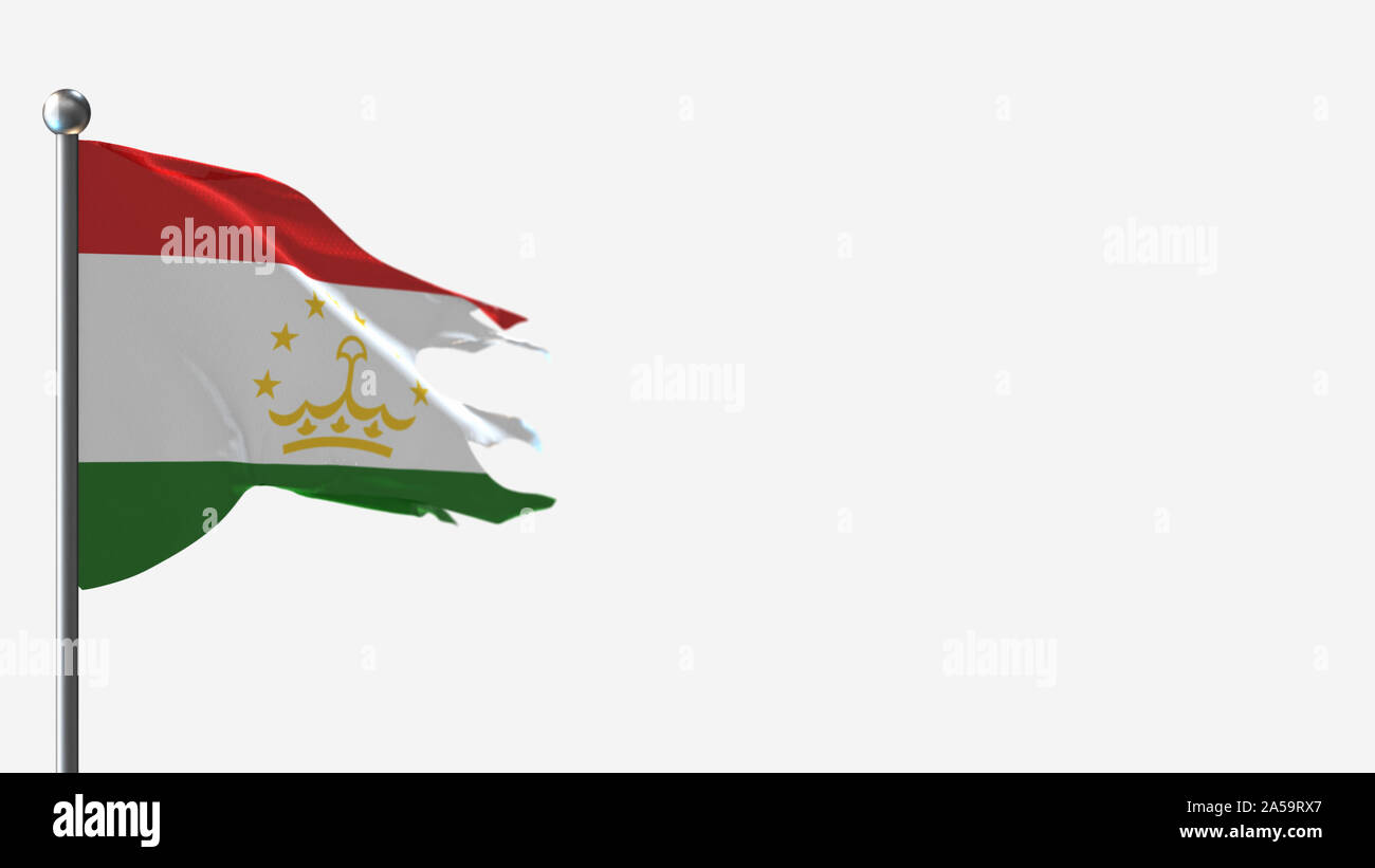 Tajikistan 3D tattered waving flag illustration on Flagpole. Perfect for background with space on the right side. Stock Photo