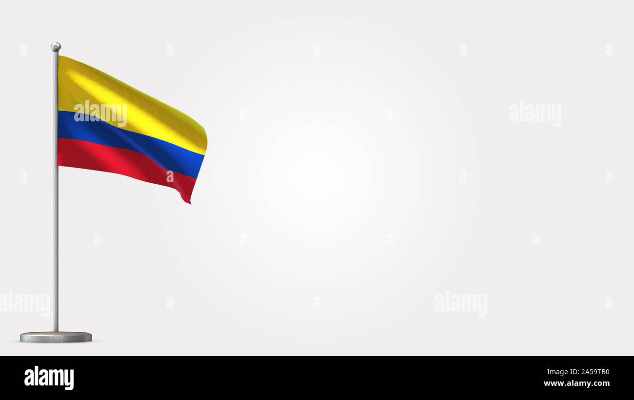 Colombia 3D waving flag illustration on Flagpole. Perfect for background with space on the right side. Stock Photo