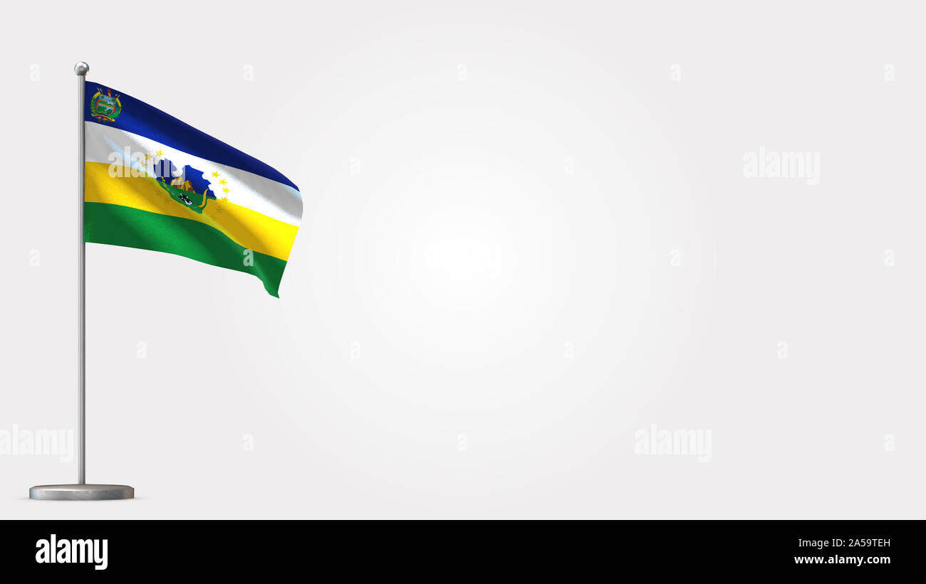 Guarico Venezuela 3D waving flag illustration on Flagpole. Perfect for background with space on the right side. Stock Photo