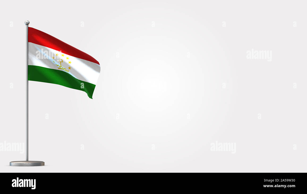 Tajikistan 3D waving flag illustration on Flagpole. Perfect for background with space on the right side. Stock Photo