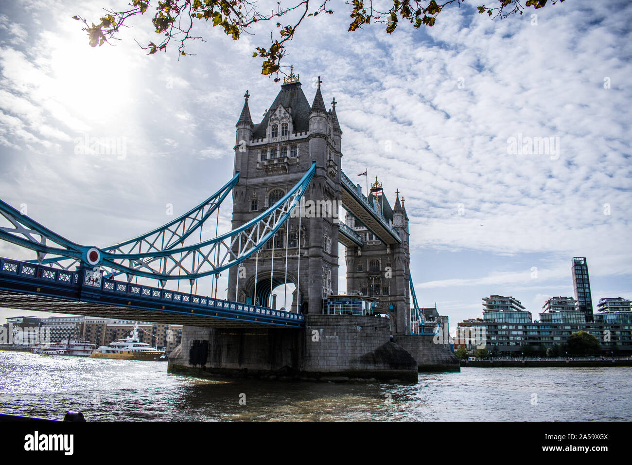 Tower Bridge in London across the River Tamesis by day Stock Photo