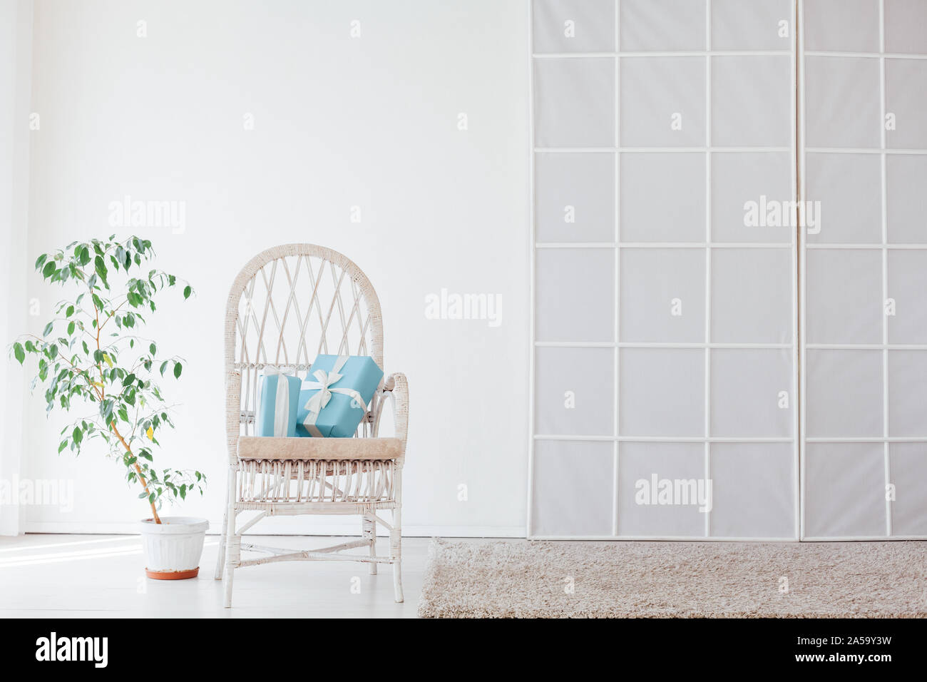 white vintage chair in the interior of an empty white room Stock Photo ...