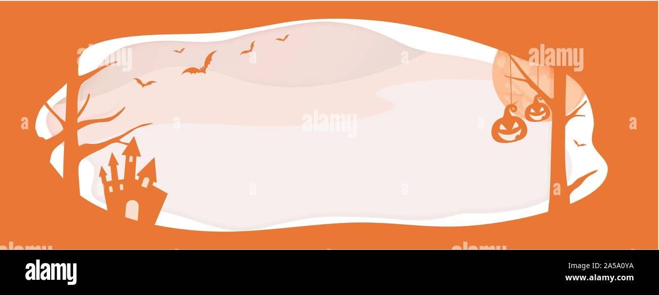 Horizontal Halloween vector orange website banner background with layer ...