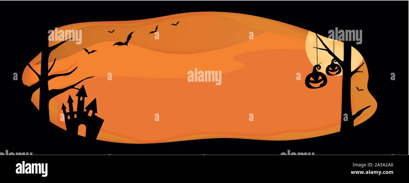 Horizontal Halloween vector orange website banner background with layer ...