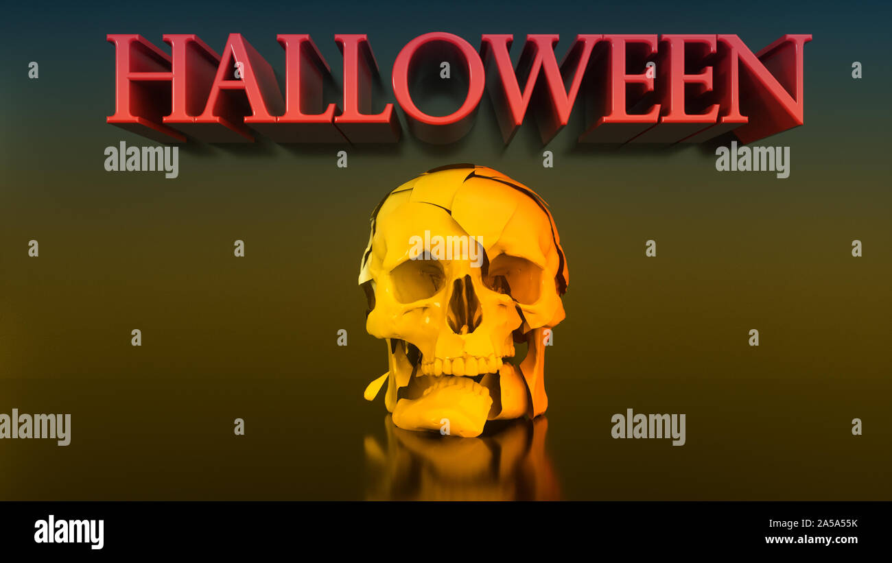 3d render halloween and skull background Stock Photo