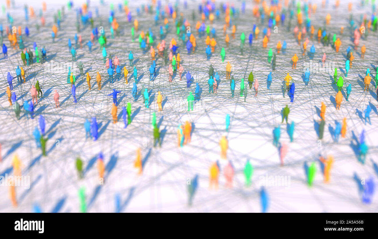 3d render people crowd connected Stock Photo