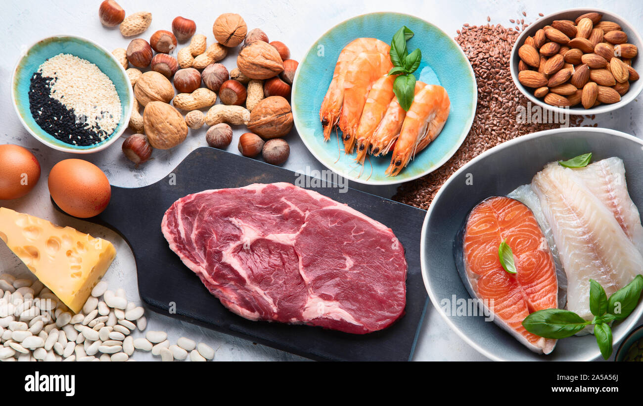 Foods highest in phosphorus. Healthy eating concept. Top view Stock