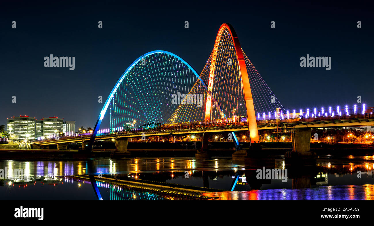 One of the landmarks of Daejeon in Korea is the Expo bridge connecting the expo park to the expo science park. Stock Photo