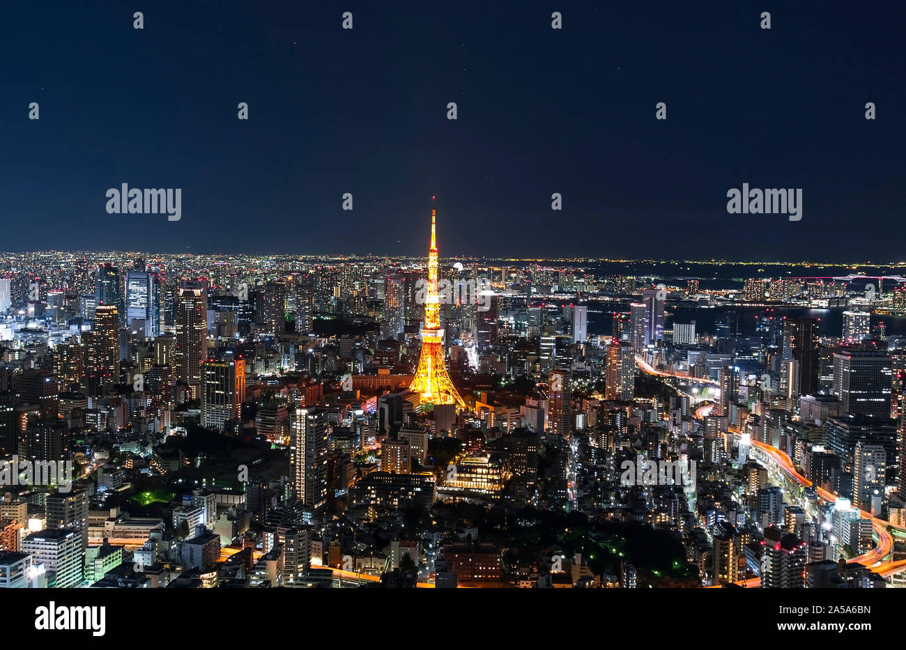 TOKYO - DEC 30: Amazing panoramic view to city centre of Tokyo in the evening, Tokyo Tower at night on December 30. 2016 in Japan Stock Photo