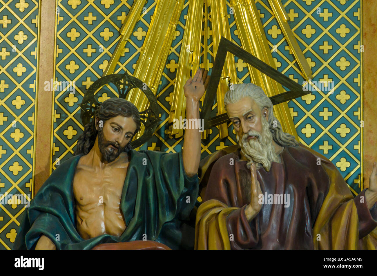 Madrid, Spain, 17 th September 2019. View of a religious sculpture in the Almudena Cathedral, Madrid city, Spain. Credit: Enrique Davó Stock Photo