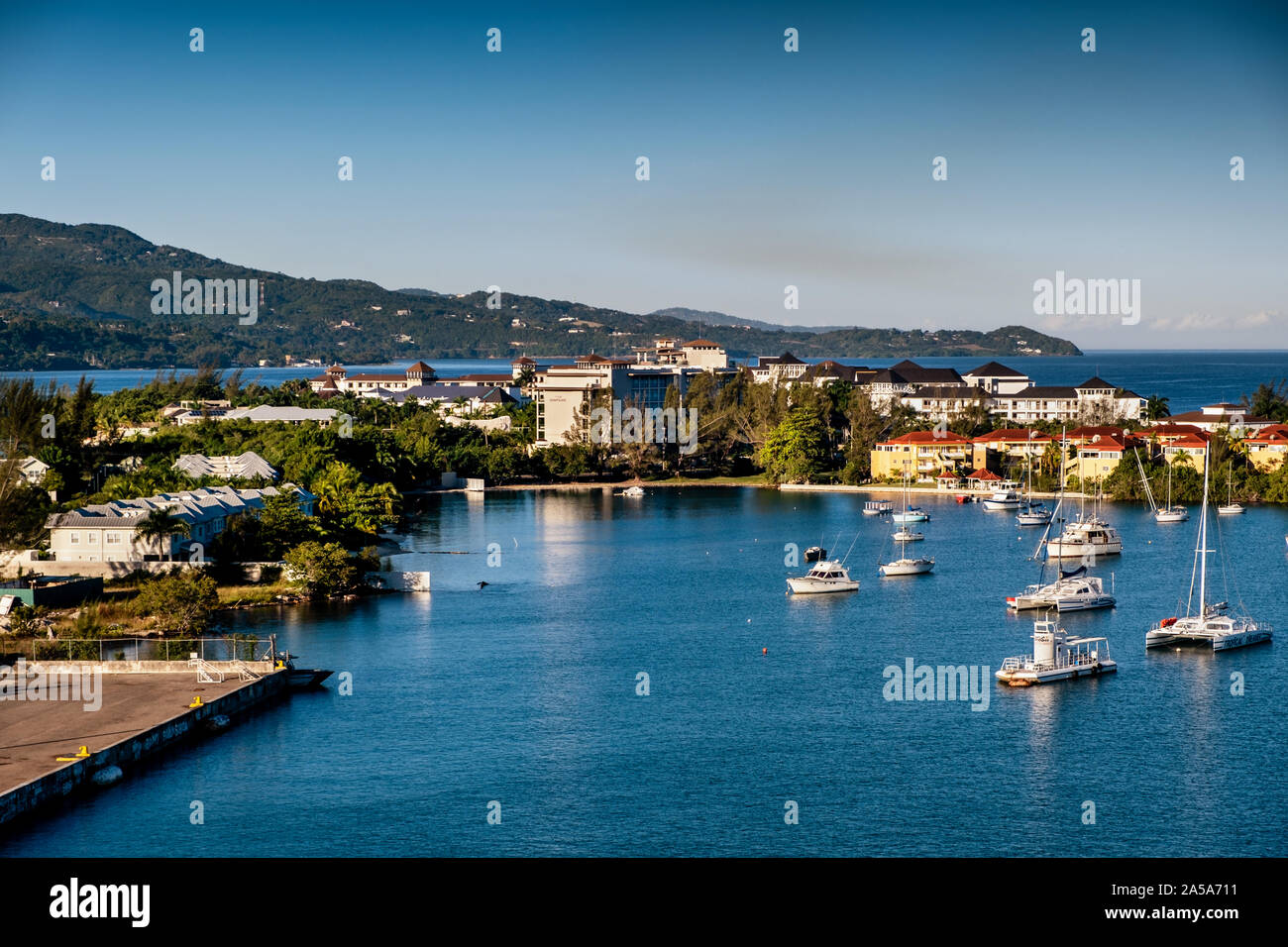View from cruise ship of Montego Bay cruise port, Jamaica, Caribbean Stock Photo