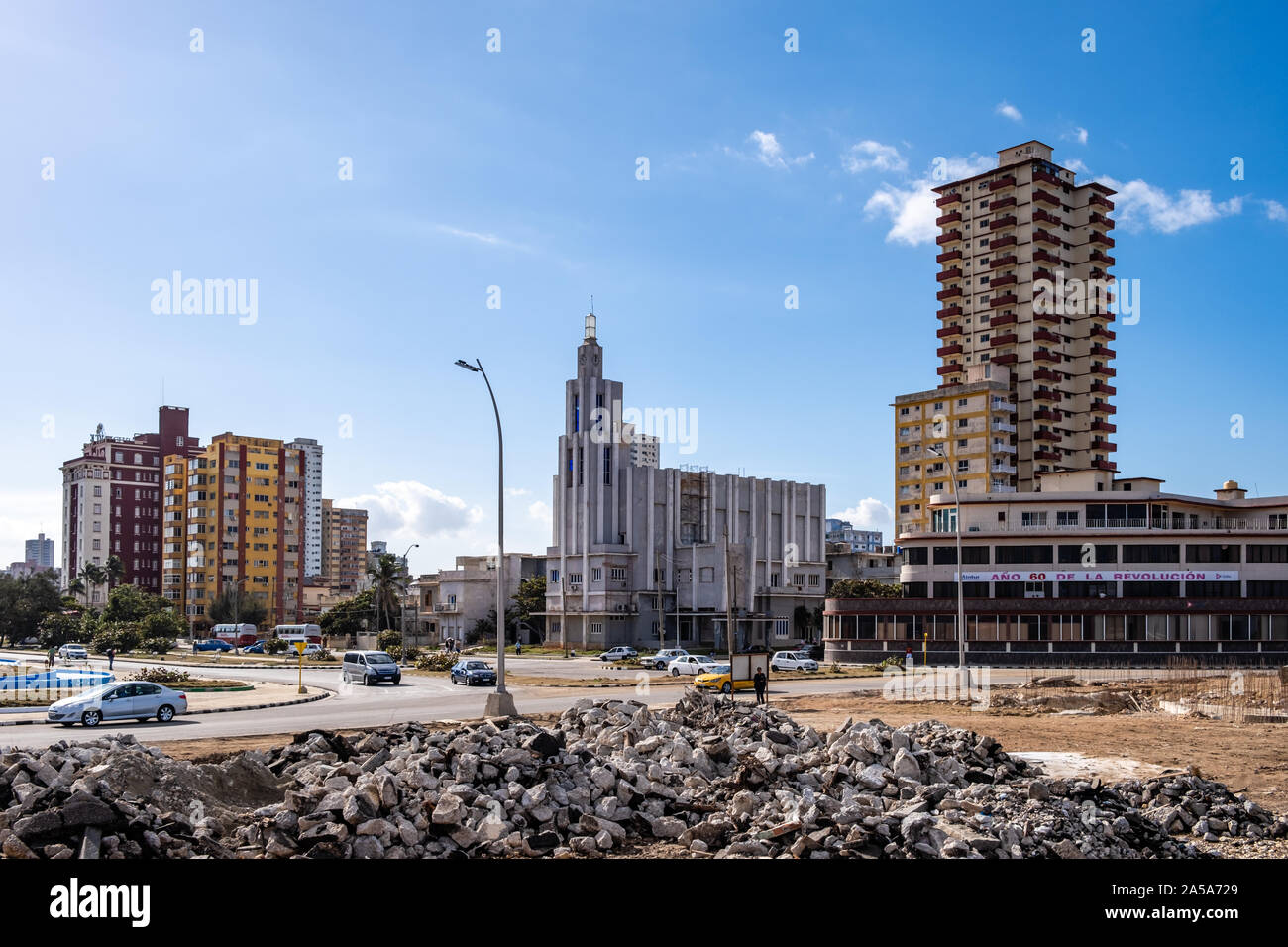 Modern buildings in central Havana, near the Malecon seafront road. Stock Photo