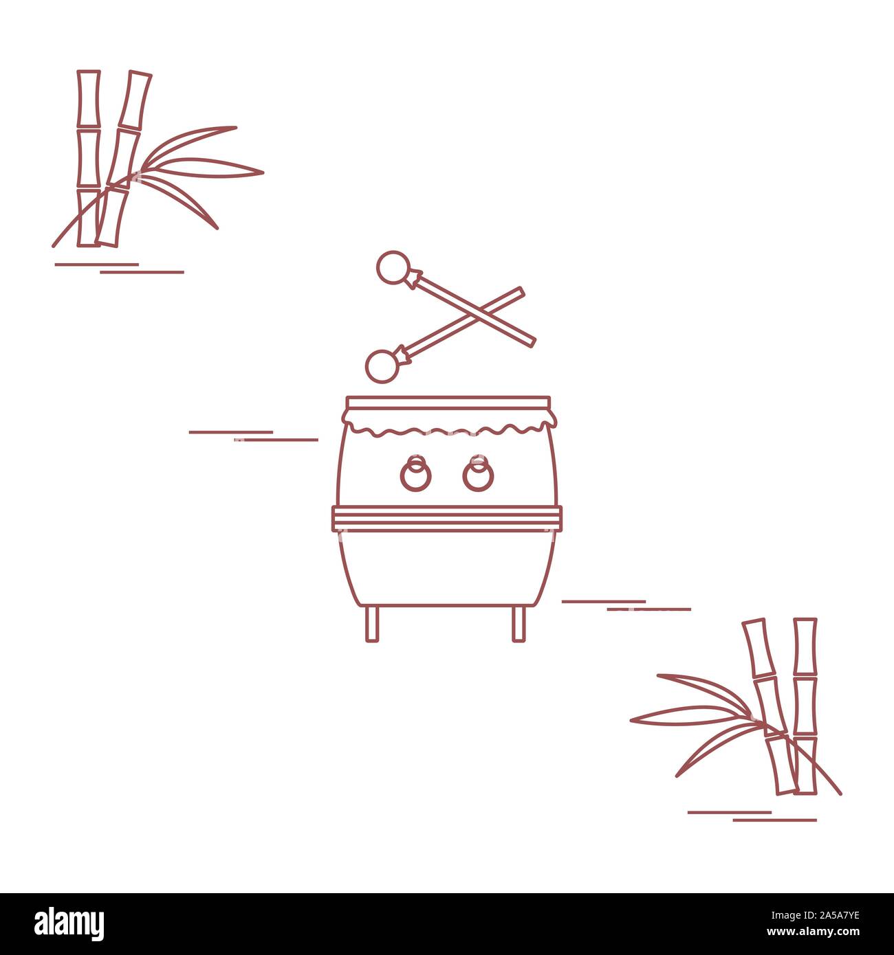 Vector illustration with bamboo, drum. Chinese folk percussion