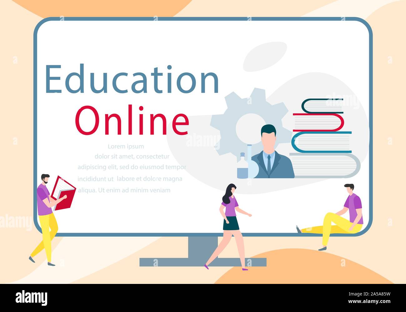 Vector illustration with learning people. Online education, online ...