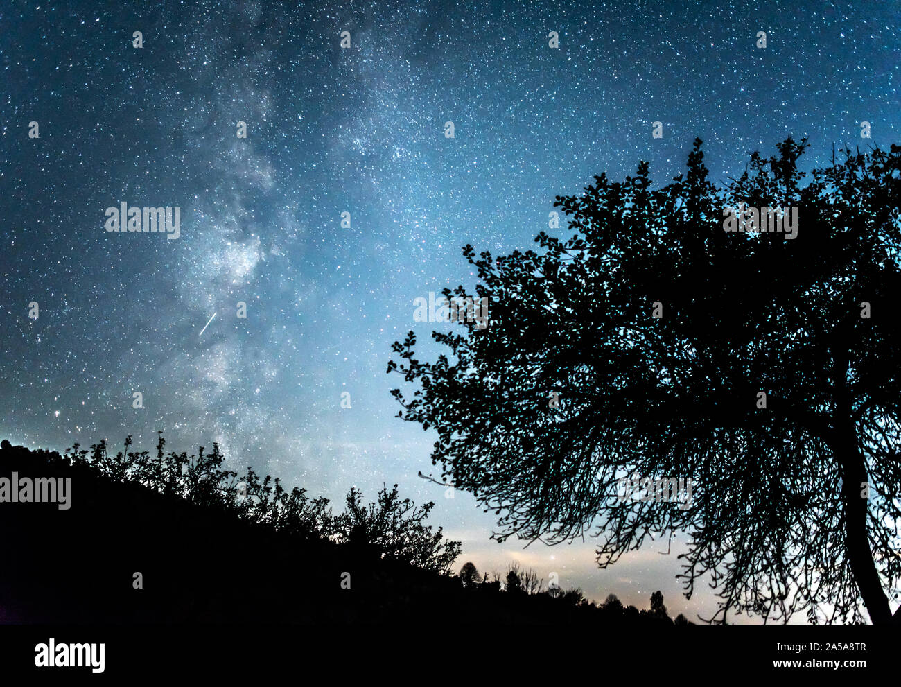 Night starry sky against the background of the Milky Way Stock Photo ...