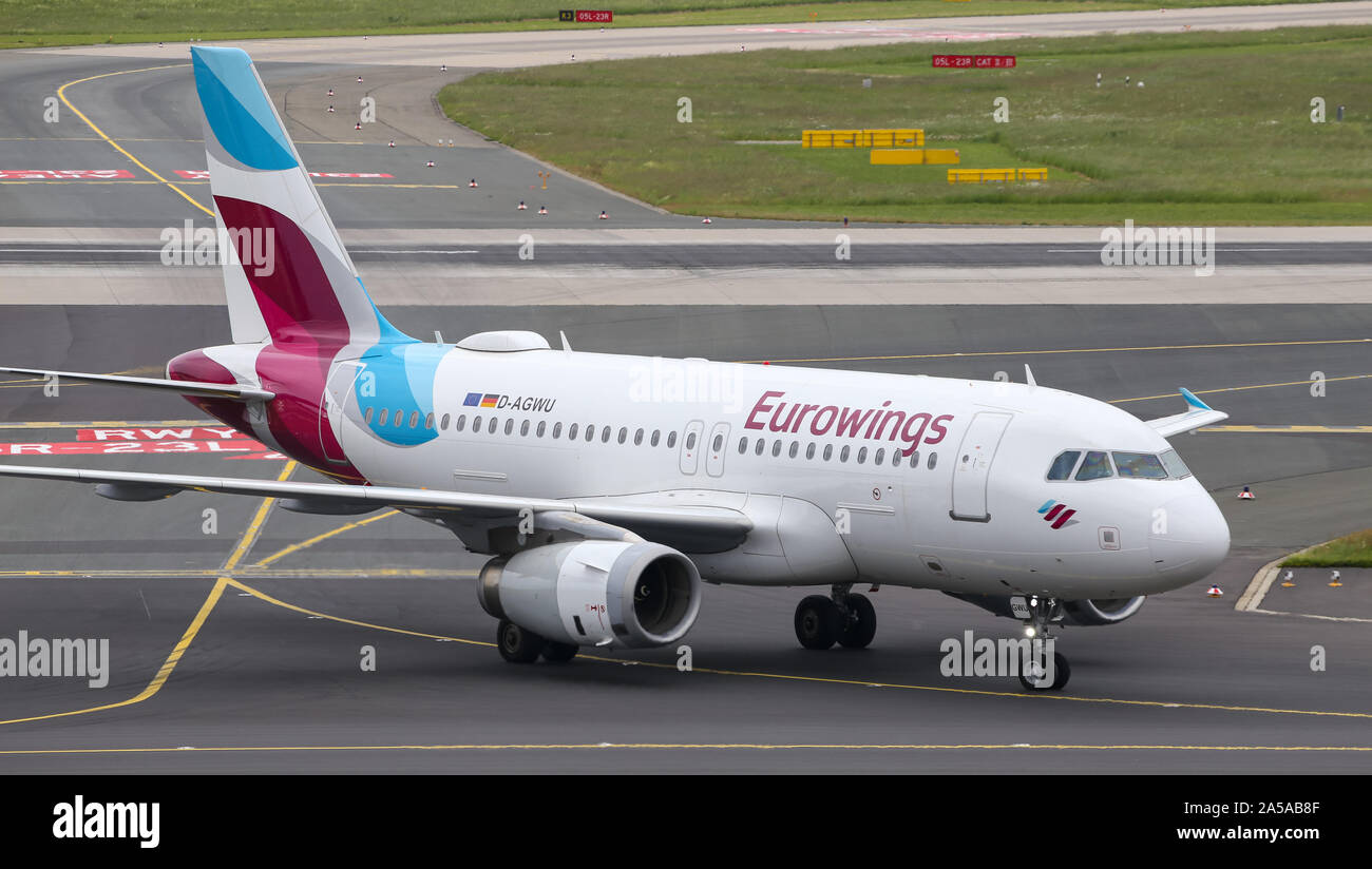 DUSSELDORF, GERMANY - MAY 26, 2019: Eurowings Airbus A319-132 (CN 5457) taxi in Dusseldorf Airport. Stock Photo