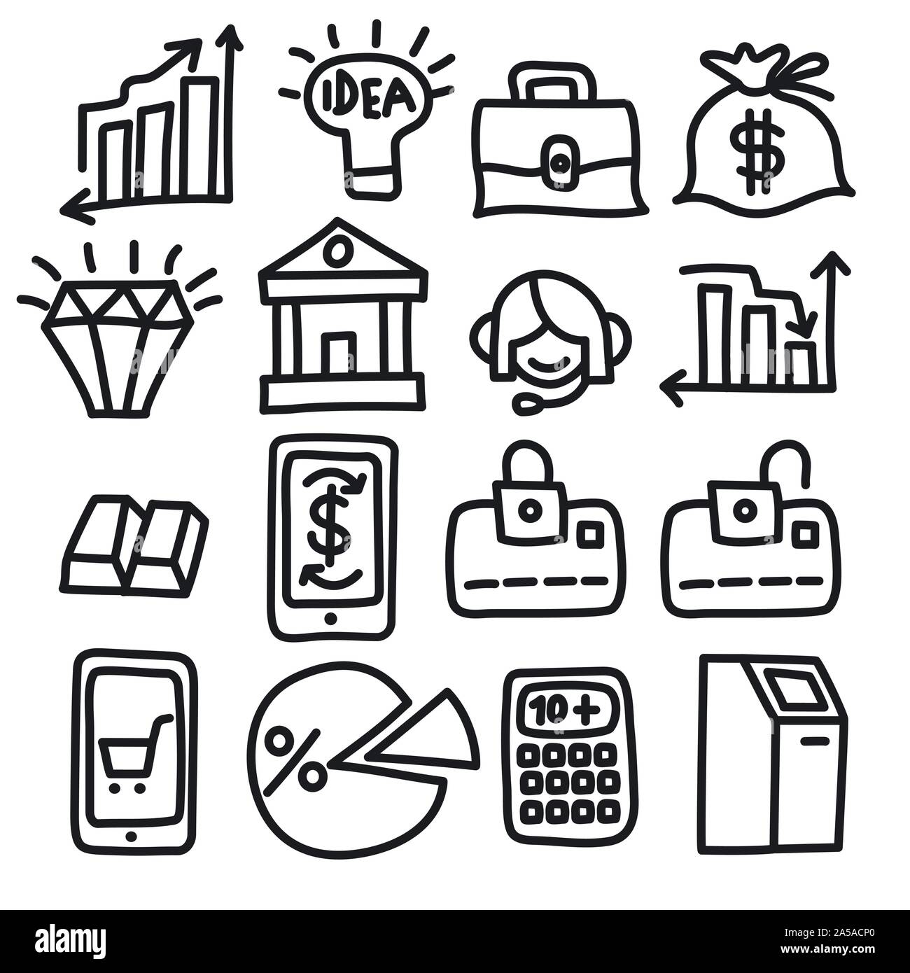 illustration of business and finance icons set black outline Stock ...