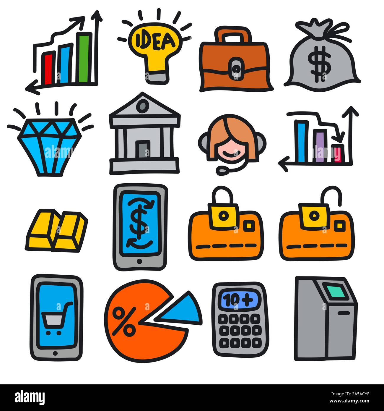 illustration of business and finance icons set black outline Stock ...