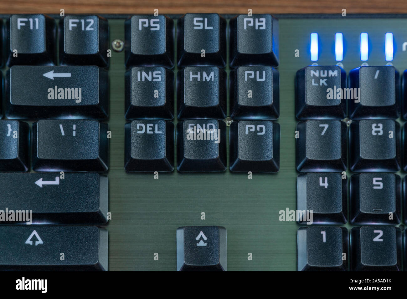 part of the black backlit keyboard - close-up control keys Stock Photo