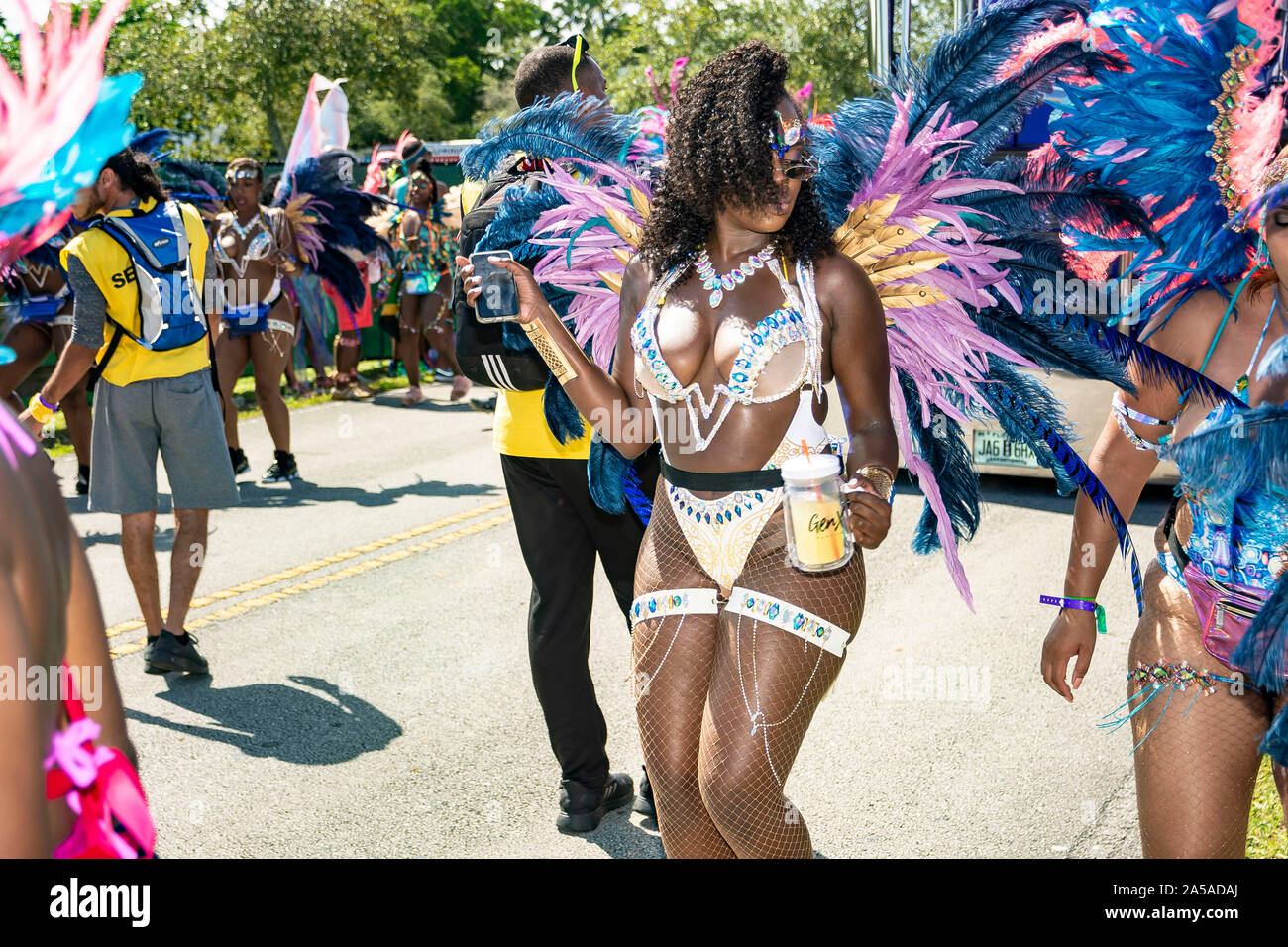 Parade of carnival bands at Miami carnival for 2019; Event was held at Miami Dade County fair and Expo Grounds on the 13th of October 2019 Stock Photo